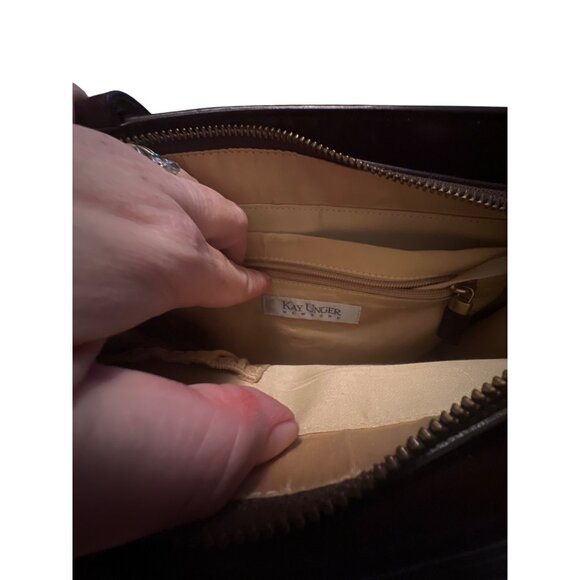 Kay Unger Vintage Womens Floral Canvas & Leather Shoulder Bag With Zipper Closur - Picture 5 of 5